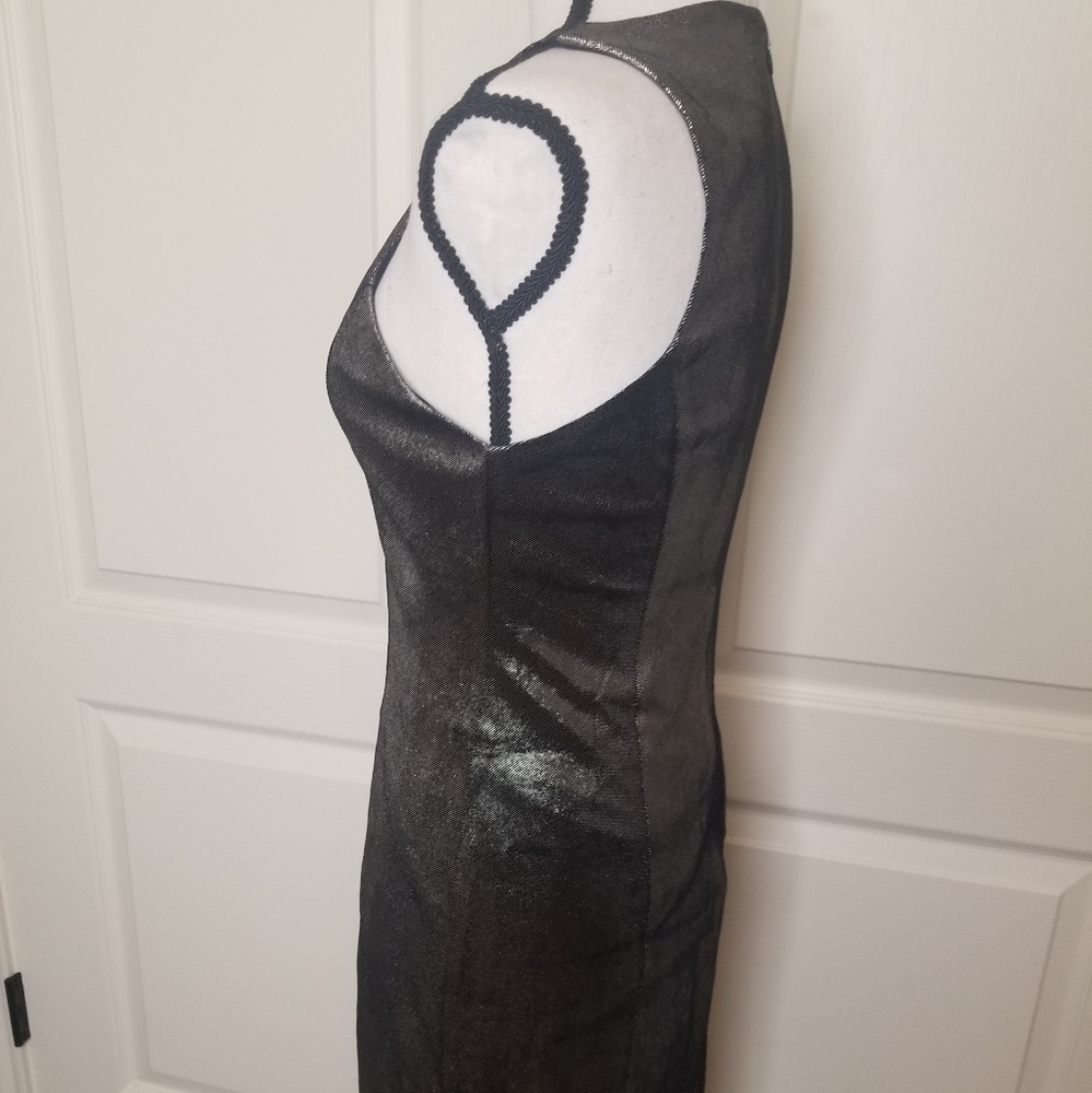 Sleek Black Metallic Sheath Dress with Front Slit - Picture 7 of 7